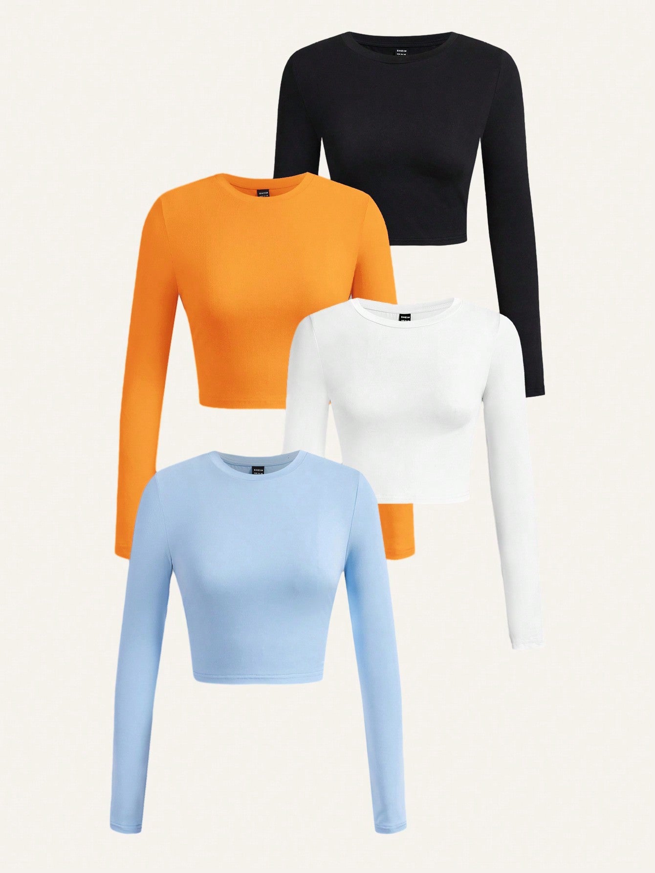 4pcs Casual Round Neck Long Sleeve Slim Fit Women's T-Shirt, Ideal For Spring And Autumn