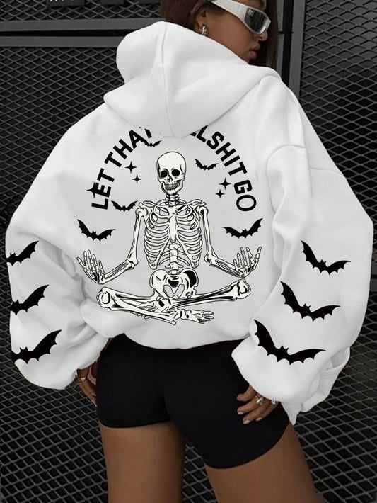 Regular Skull & Letter Print Hooded Casual Long Sleeve Sweatshirt