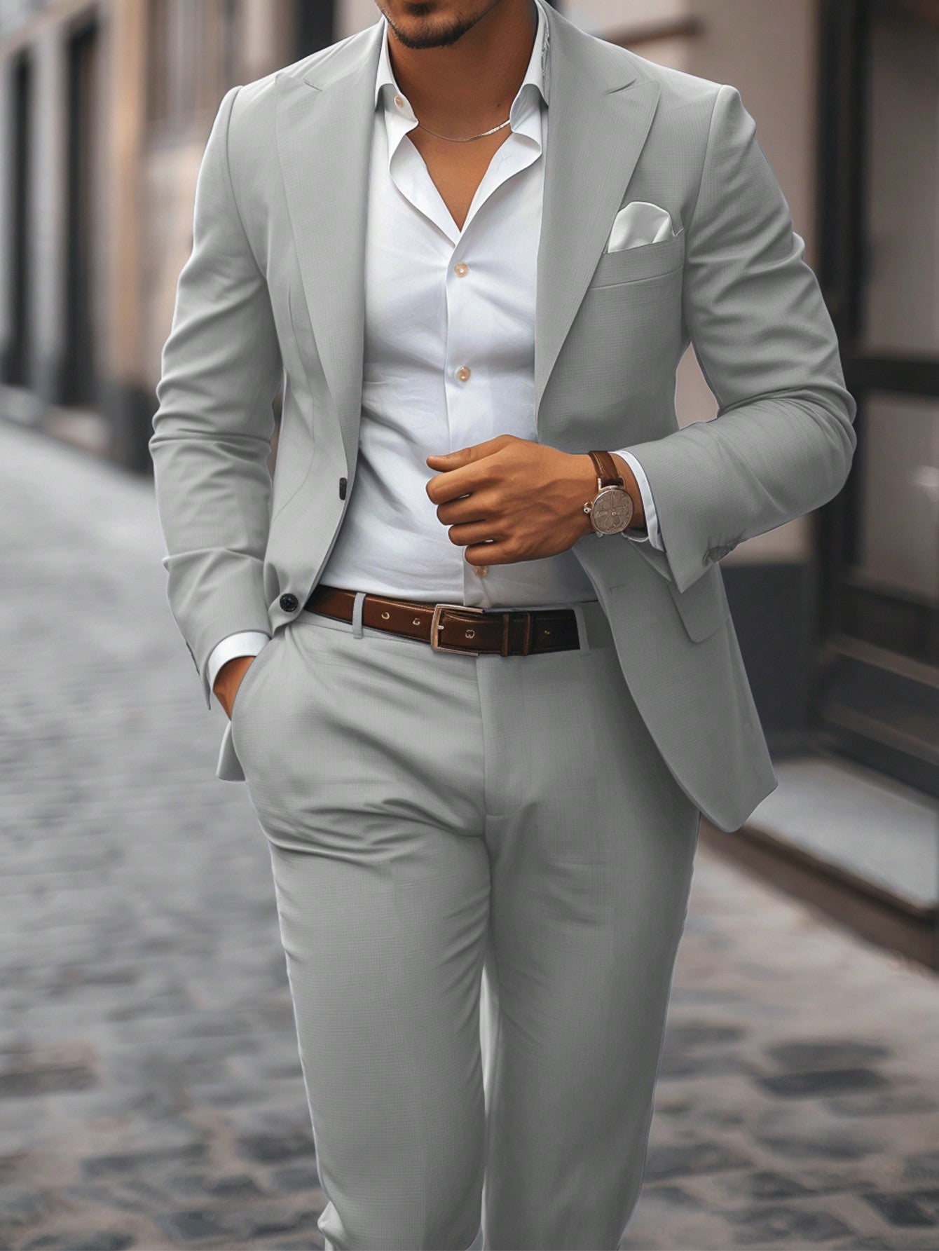 Men's Suit Set With Notched Collar Single Breasted Long Sleeve Suit Jacket And Pants