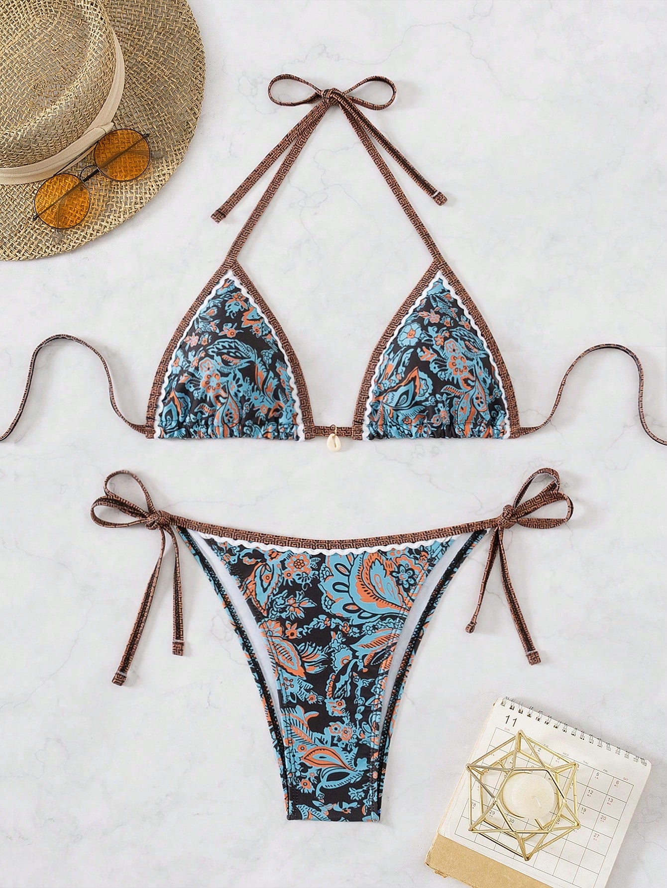 Swim Summer Beach Women's Floral Printed Halter Neck Bikini Set Carnival