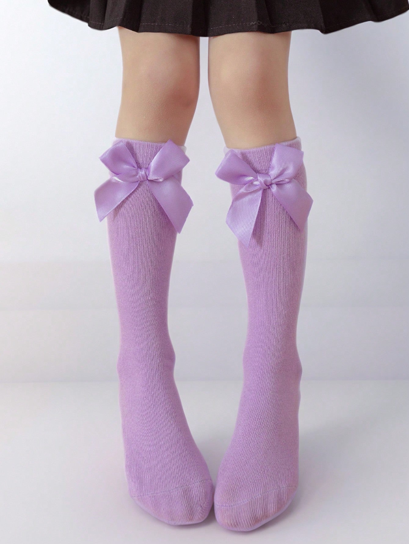 1pair Kids Bow Decorated Breathable Princess Style Knee High Socks, 4 Seasons