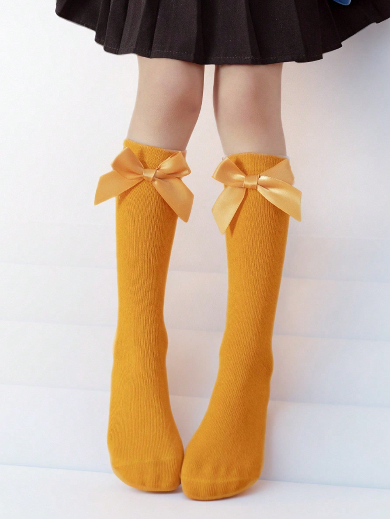 1pair Kids Bow Decorated Breathable Princess Style Knee High Socks, 4 Seasons