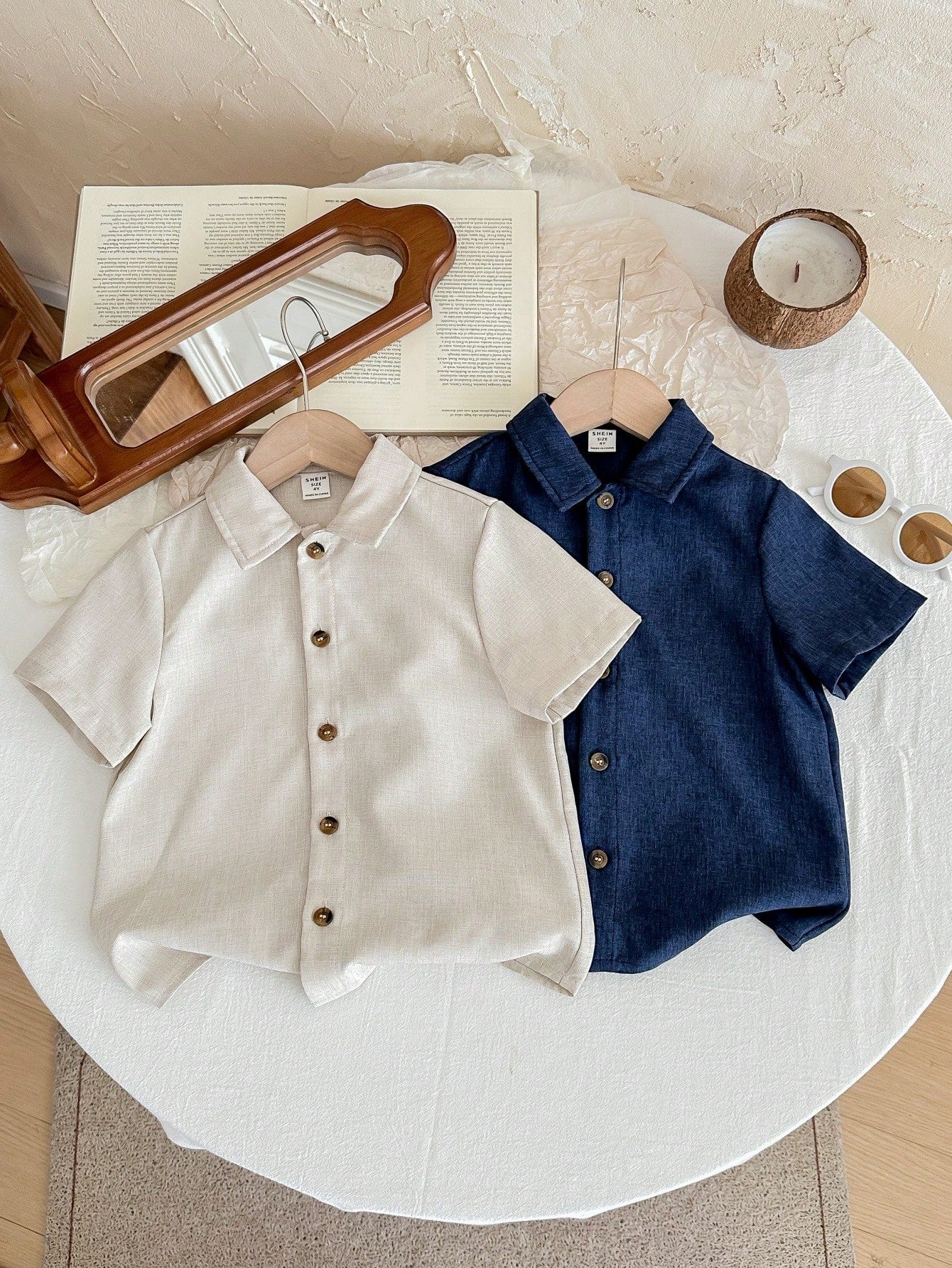 2-Pack Young Boy Casual Japanese And Korean Style Solid Color Lapel Open-Collar Loose Woven Shirts Two Colors Each One Or Two Pieces