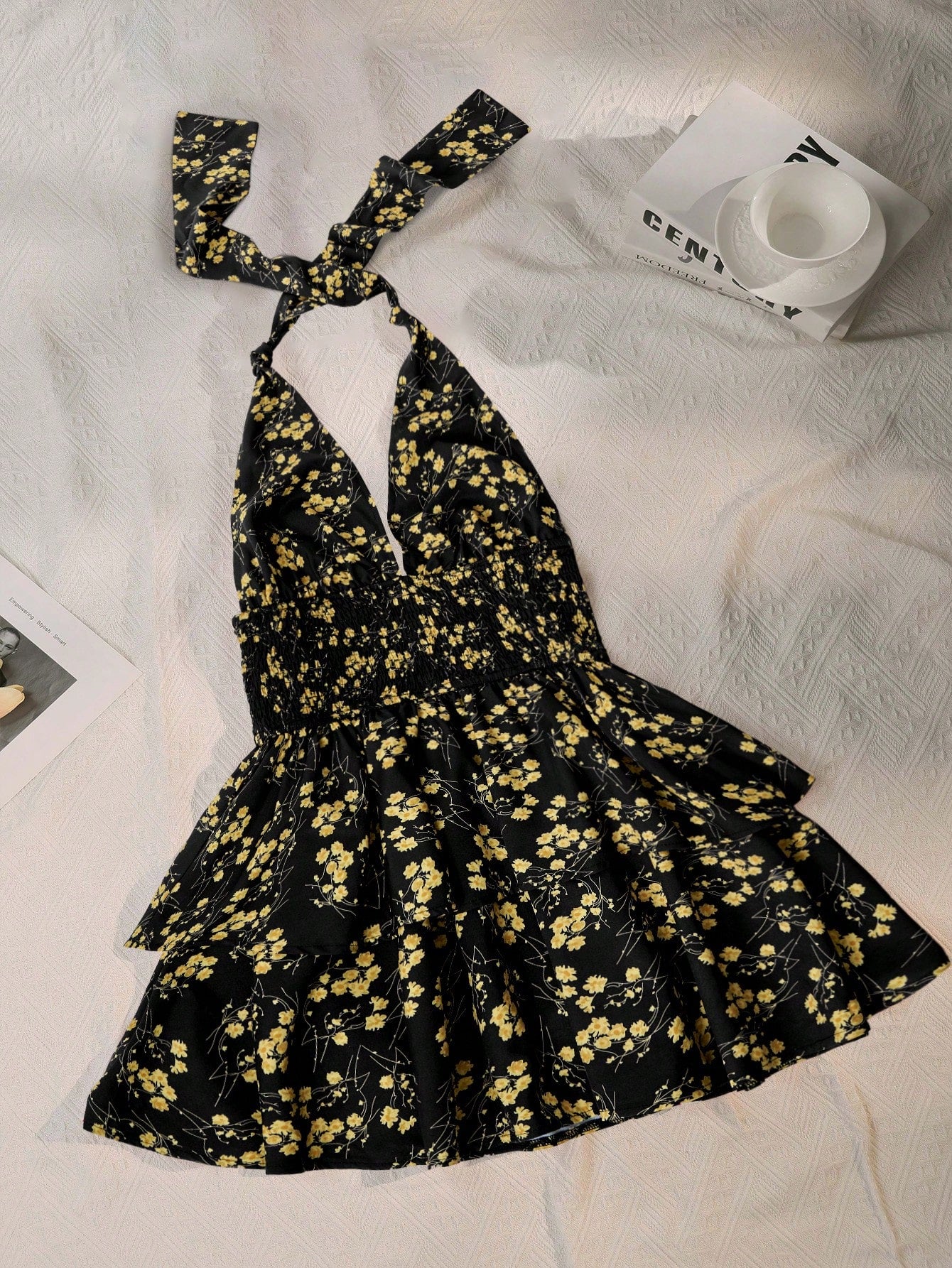 Floral Print Tie Backless Halter Dress For Summer