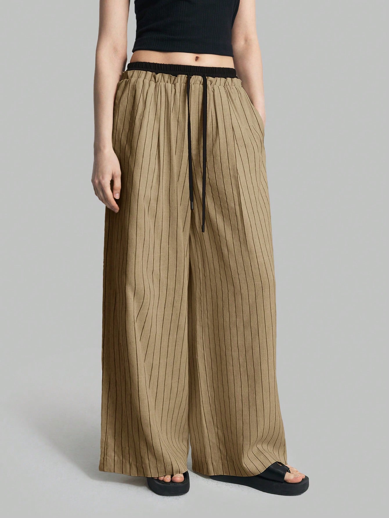 Ontre Women Striped Print Casual Drawstring Pants