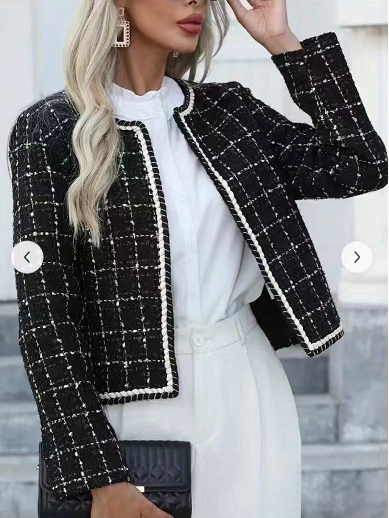 Plus Size Thick Plaid Contrast Trim Long Sleeve Coat