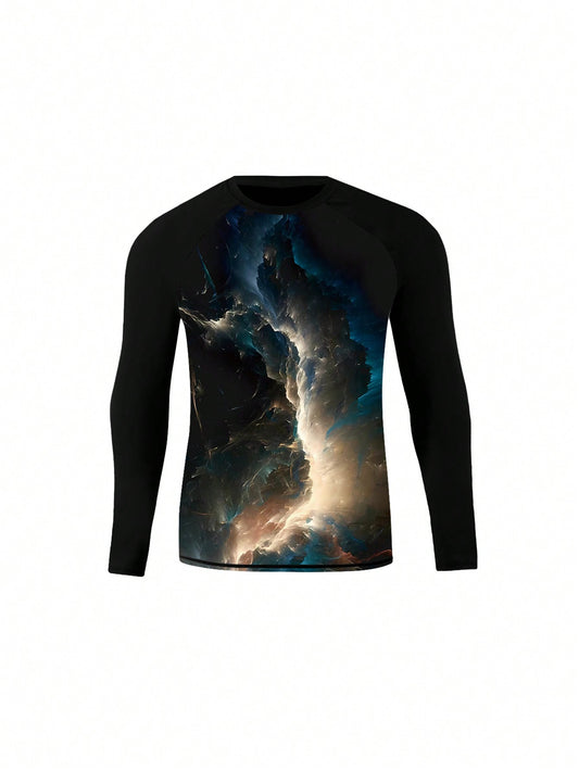 Men's Graphic Print Raglan Sleeve Casual Surfing T-Shirt