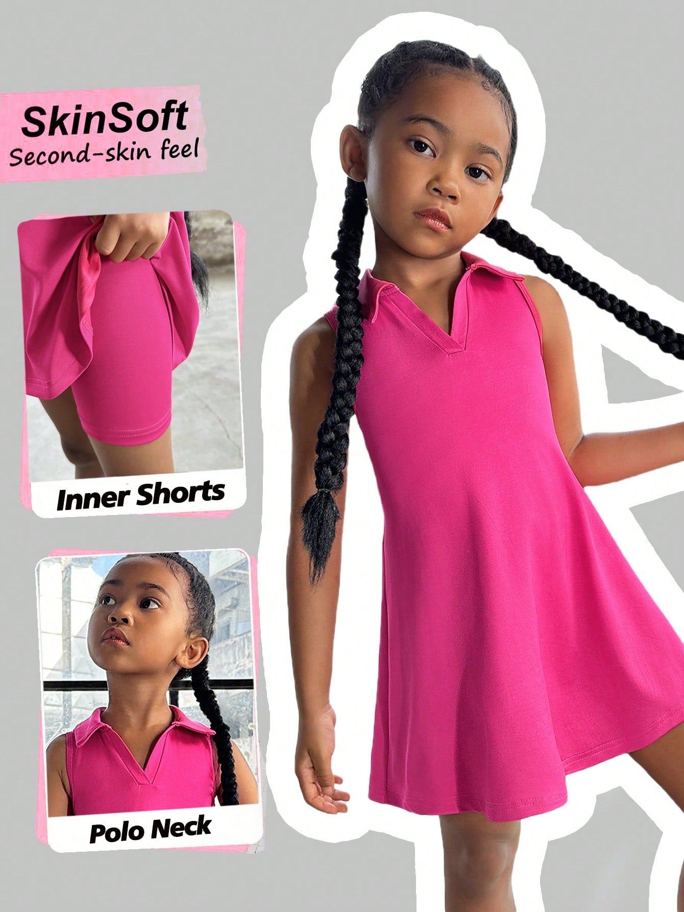 Young Girl 2Pcs / Sets Knitted Solid Color Polo Collar, V-Neck  Bodycon Dress With Knitted Solid Color Shorts Sports Suit Set, Tennis Outfit, Suitable For Free Stretching,Ennis,Dance,Skin-Friendly, Soft And Comfortable With High Elasticity, Classic Style,