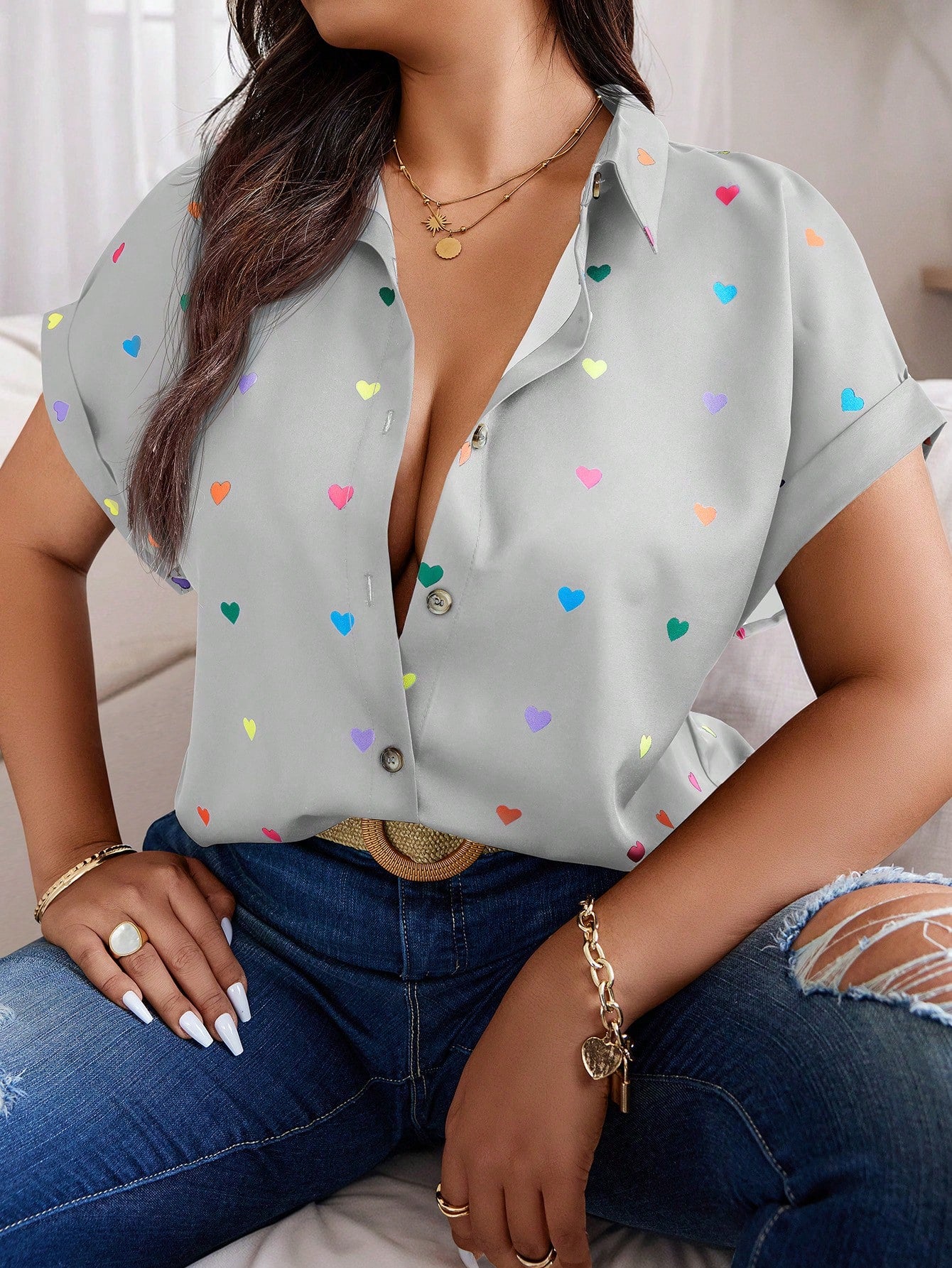 Plus Size Random Print Short Sleeve Shirt