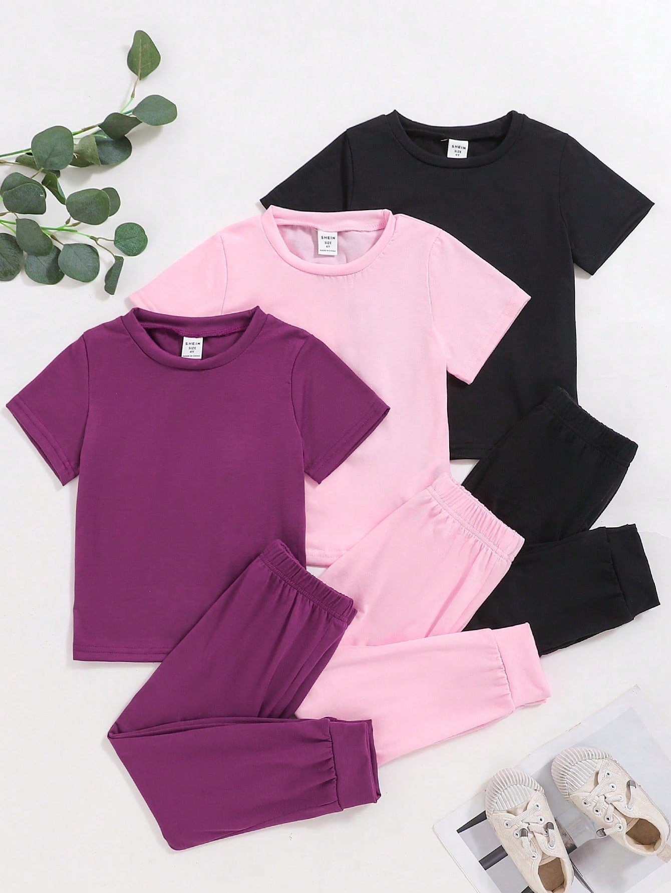 Kids 6pcs Young Girls' Casual Comfortable Multicolor Short Sleeve T-Shirt And Sports Pants Set