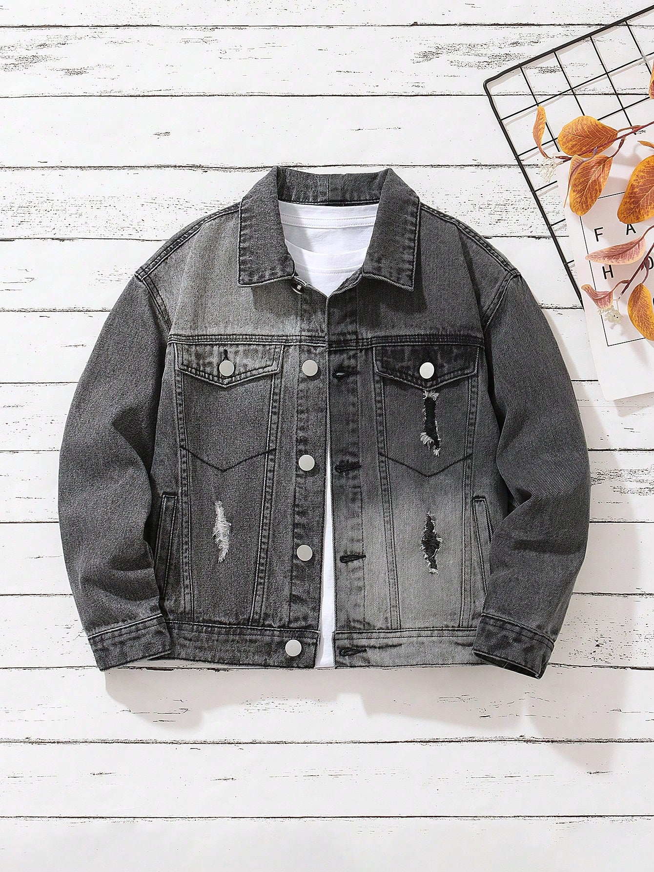 Boys' Casual Streetwear Distressed Denim Jacket, Relaxed Fit With Pockets, Fashion Essential