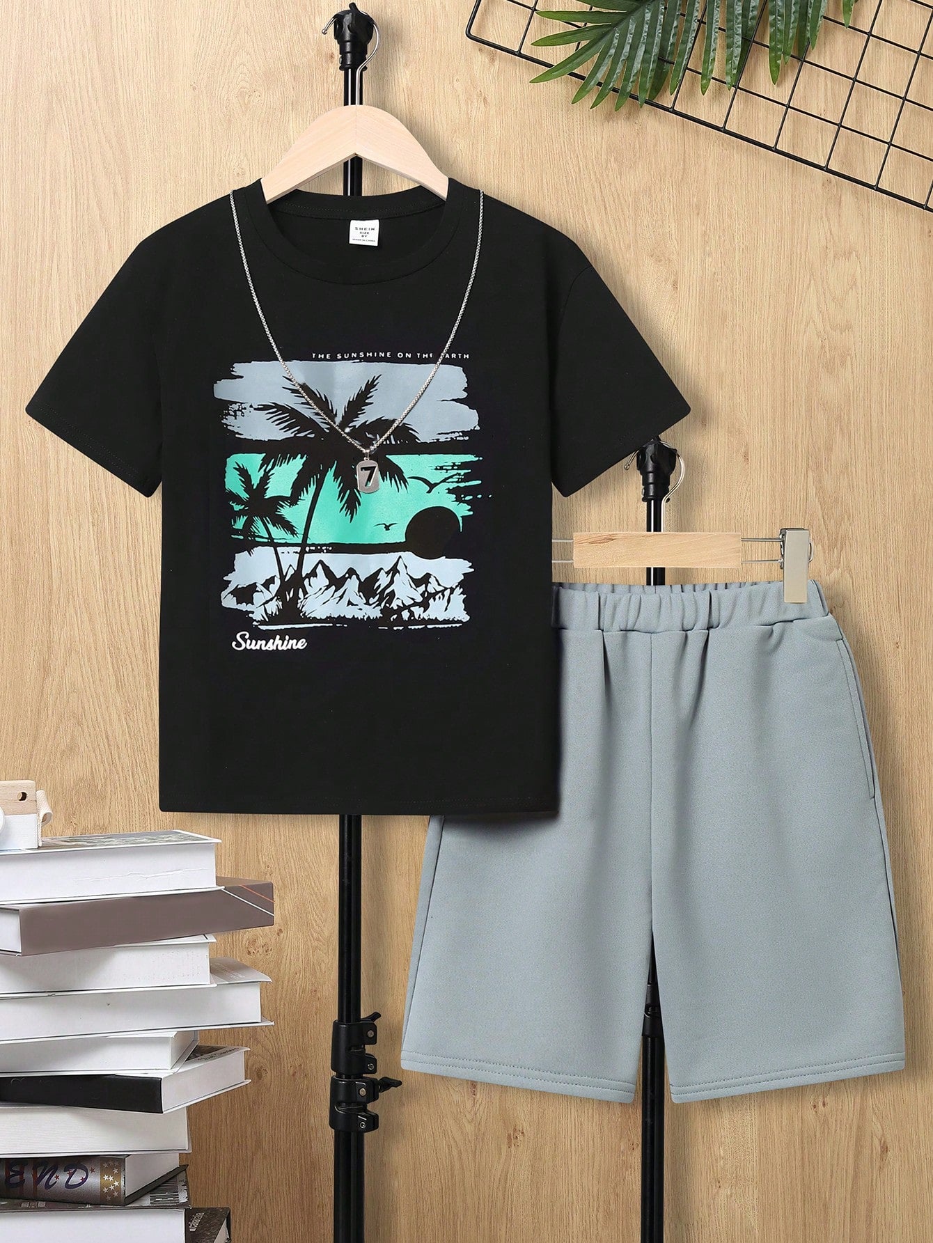 Tween Boy Slogan & Palm Tree Print Tee & Shorts