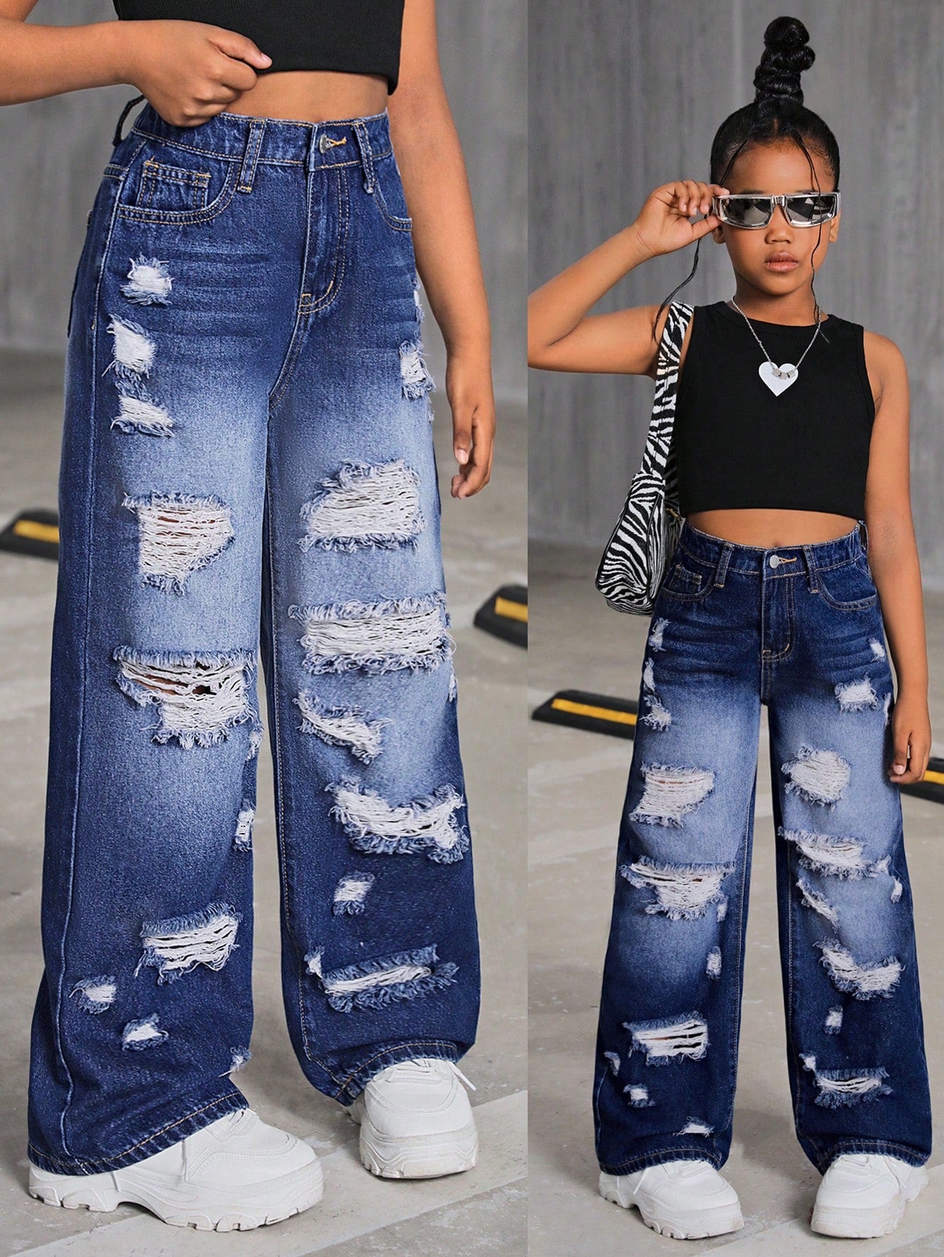 Tween Girls Y2K Trending Retro Washed High Waist Distressed Ripped Straight Leg Jeans,Kids Back To School Causal Clothes Outfits