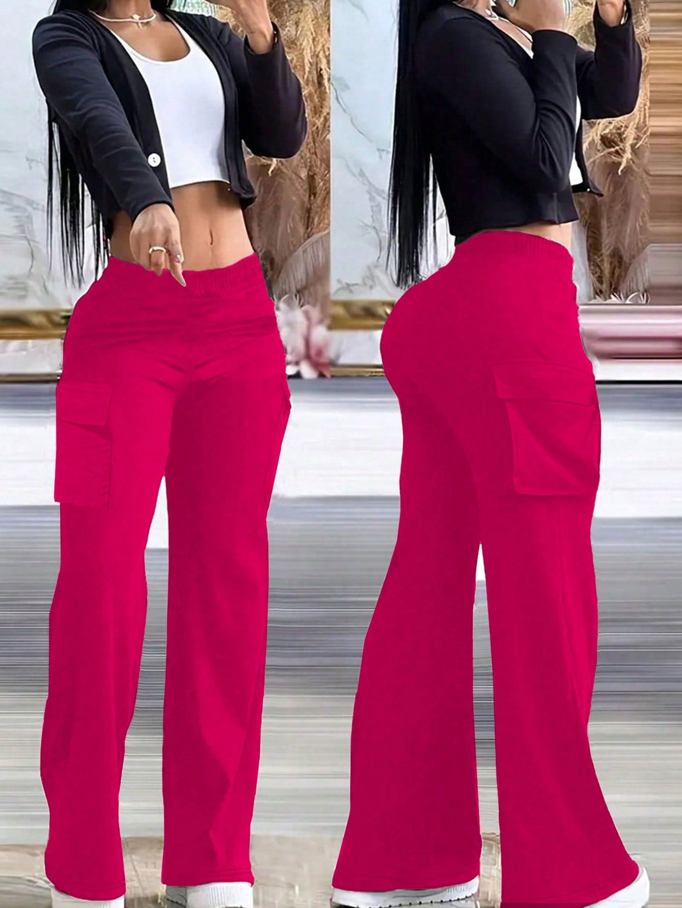 Women Solid Color Pocketed Cargo Pants For Daily Spring And Summer Outfits