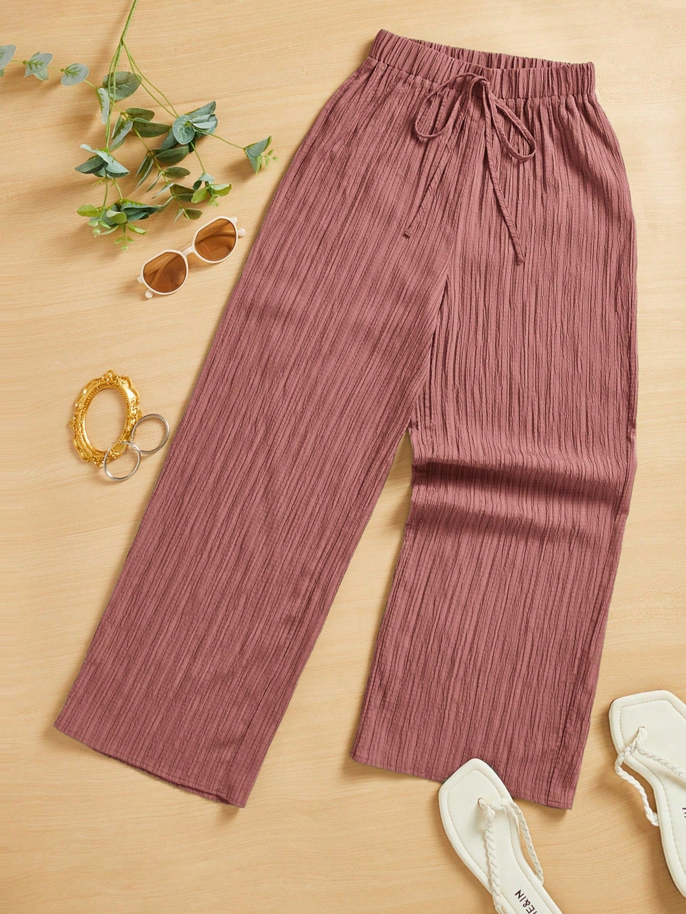 Summer Casual Textured Wide-Leg Capri Pants