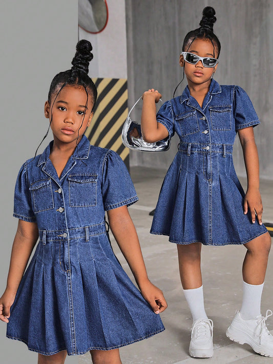 Tween Girls Y2K Trending Casual College Style Plus Size Women Denim Short Sleeve Short Dress,Kids Back To School Clothes Outfits