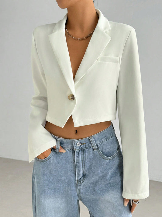 Women's Solid Color Minimalist Everyday Boxy Cropped Blazer