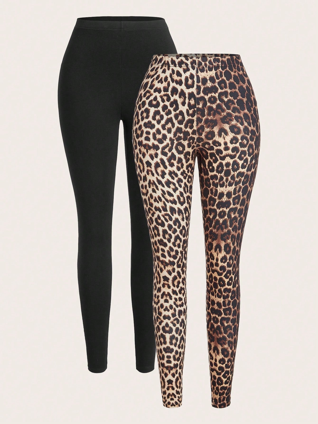 2pcs Solid Elastic Waist Leggings