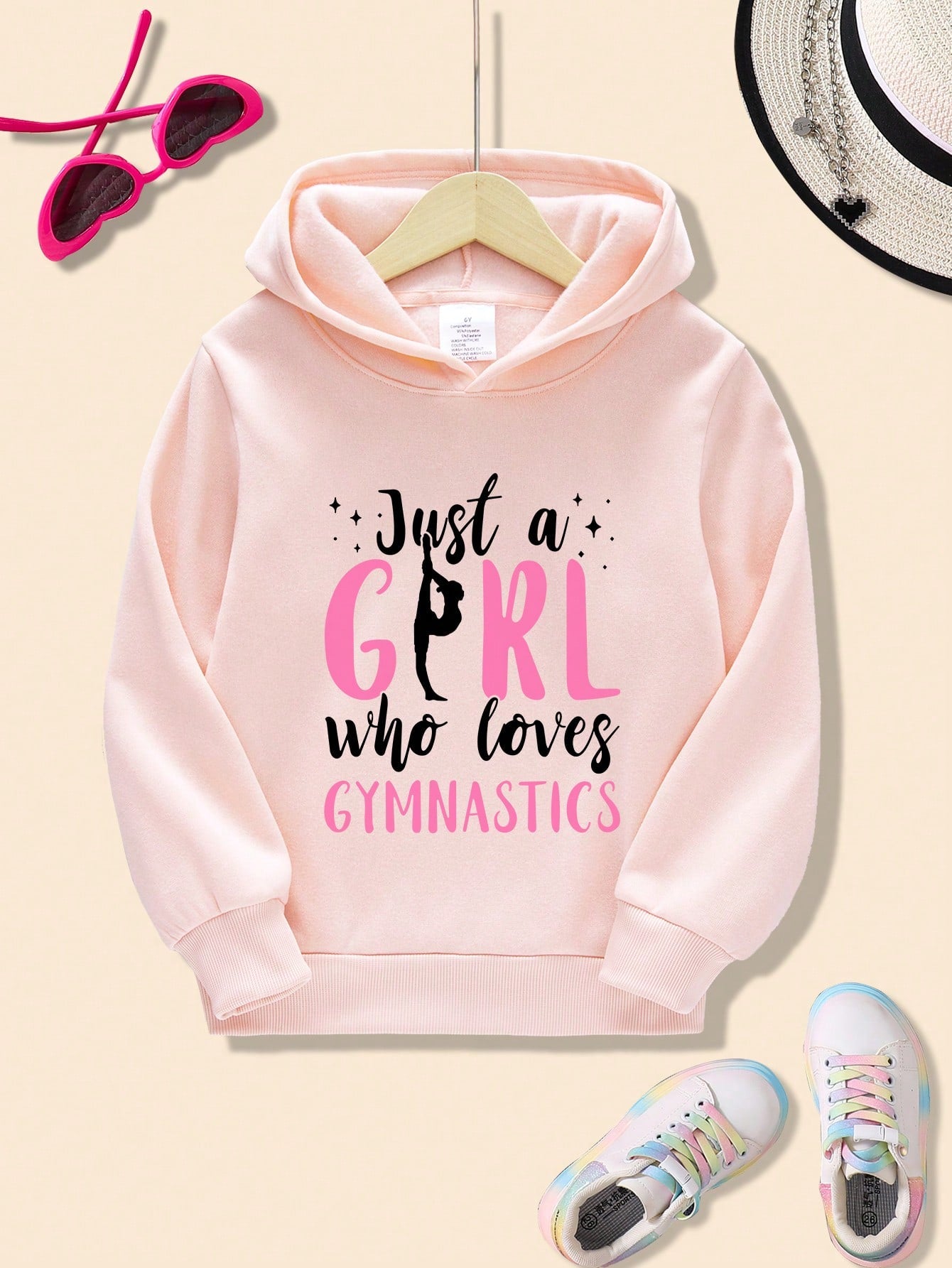 Young Girl's Hooded Fleece Sweatshirt With Gymnastics Characters And Slogans Printed