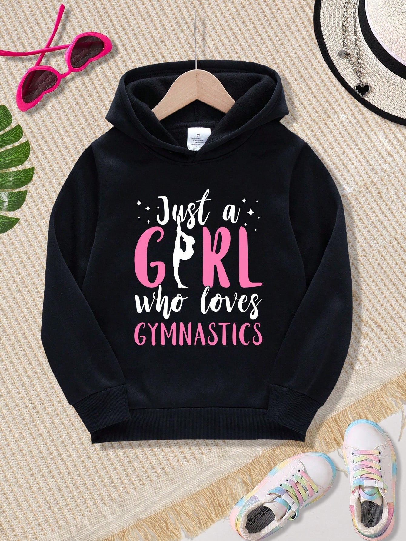 Young Girl's Hooded Fleece Sweatshirt With Gymnastics Characters And Slogans Printed