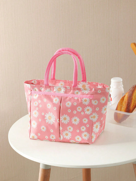 1pc Daisy Thermal Insulated Lunch Bag For Outdoor Picnics, Students, Fresh And Portable