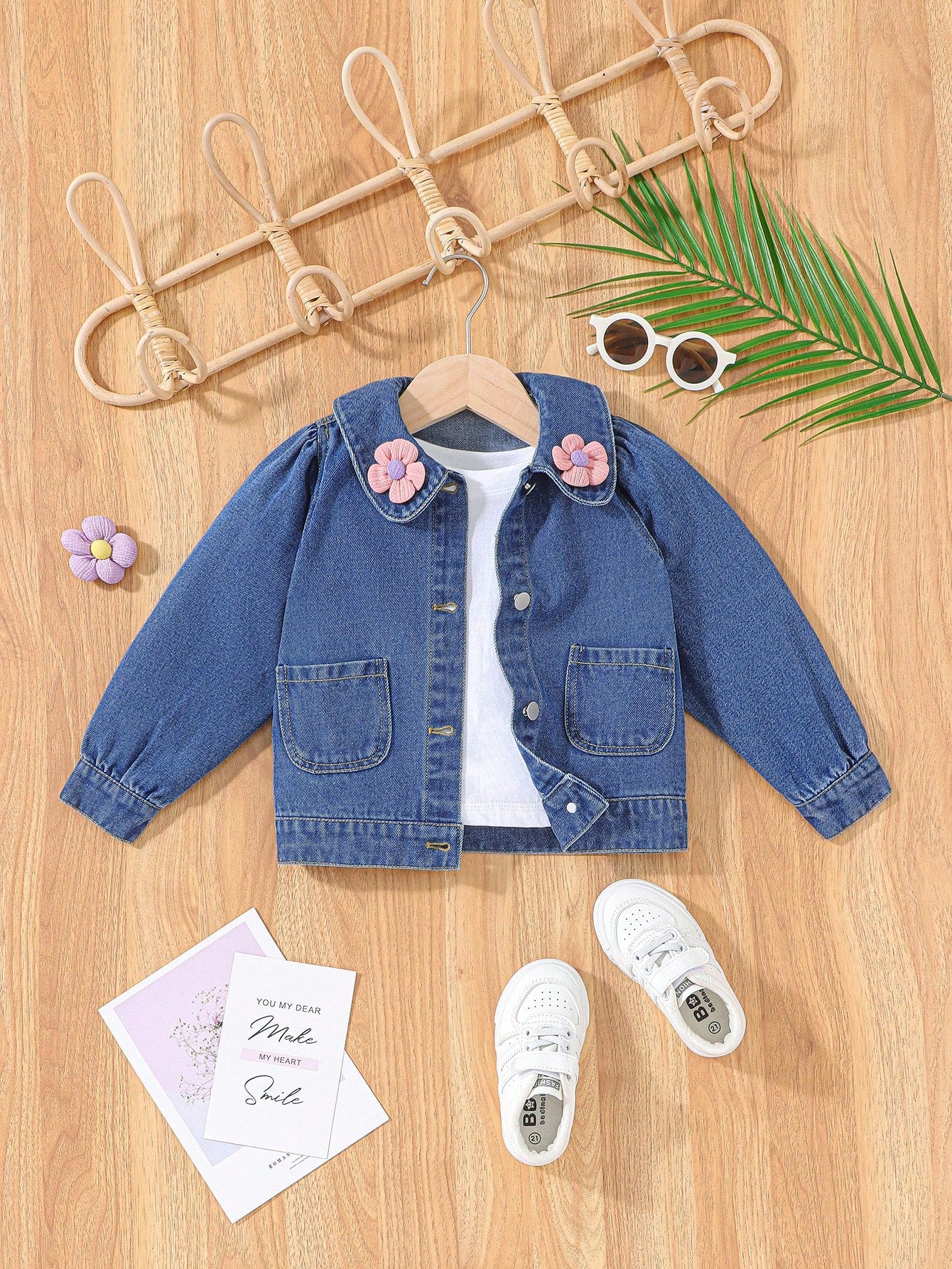 Girls' Denim Jacket With Adorable Floral Top