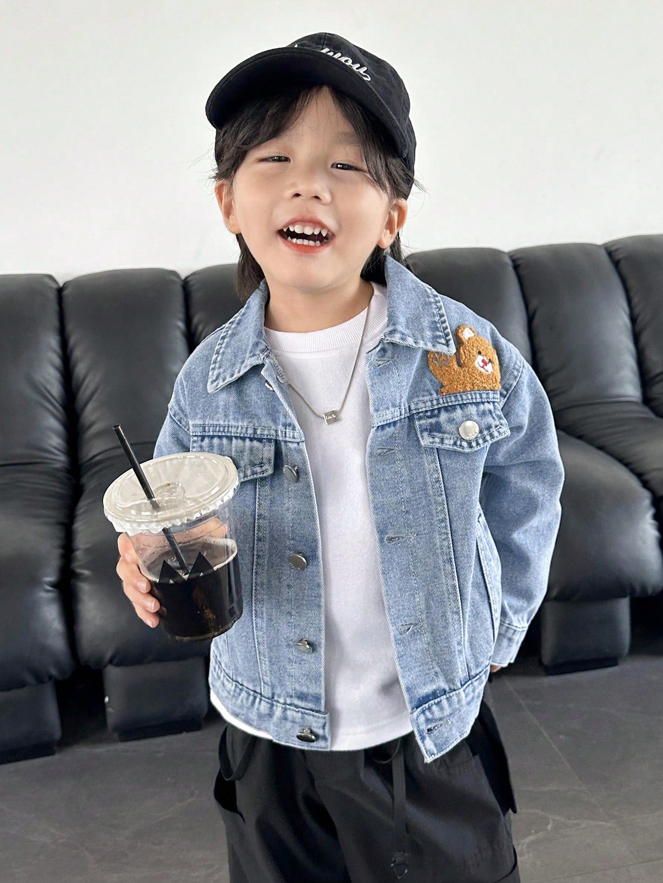 Young Boy Casual Loose Fit Bear Denim Jean Jacket