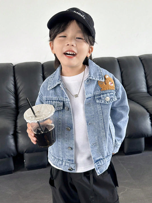 Young Boy Casual Loose Fit Bear Denim Jean Jacket