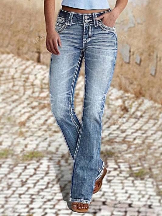 Women's Slant Pocket Fashion Washed Flare Leg Jeans