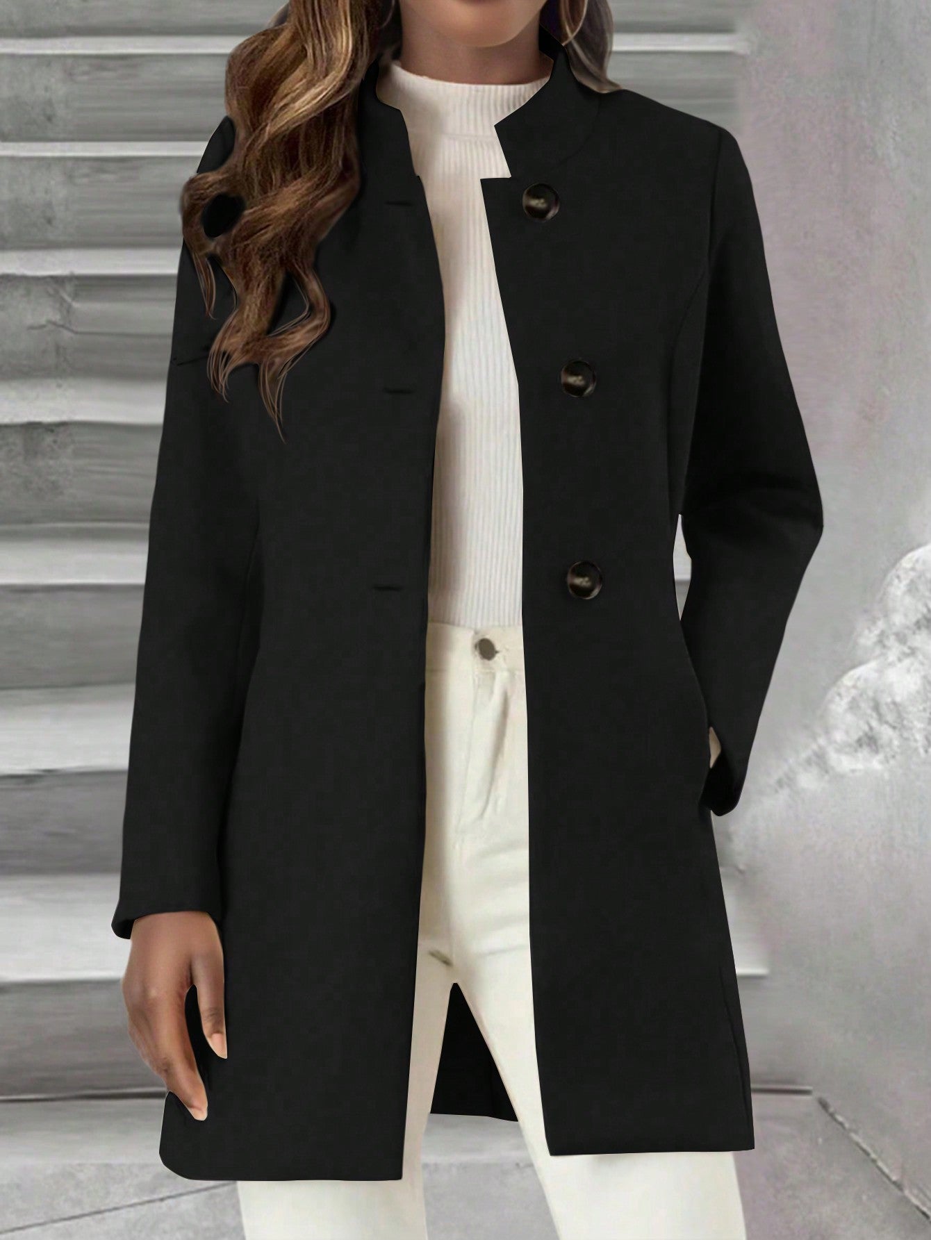 Single-Breasted Coat With Side Pockets