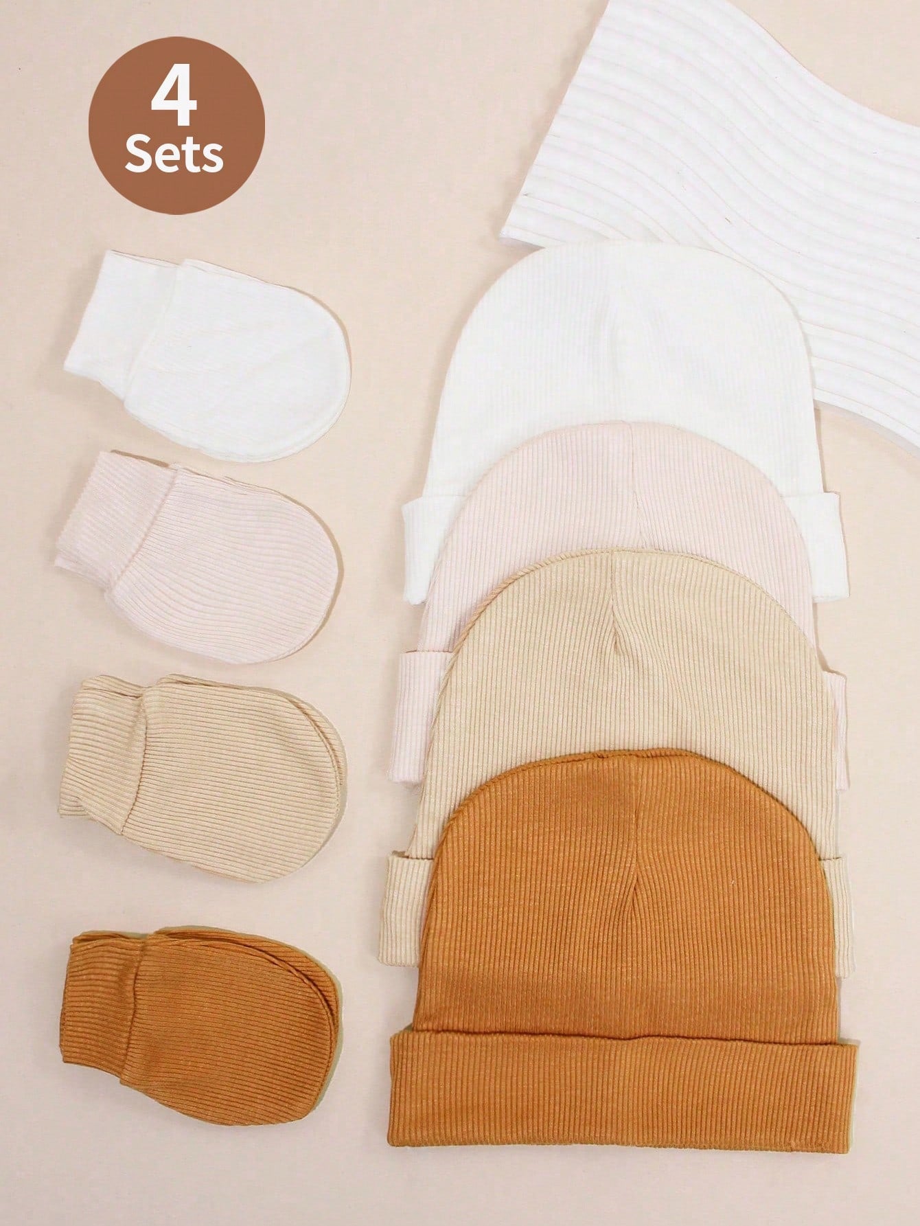 4sets Baby Hats And Mittens Infant Beanie Gloves NoScratch Set Newborn Hospital Hat For Boys Girls