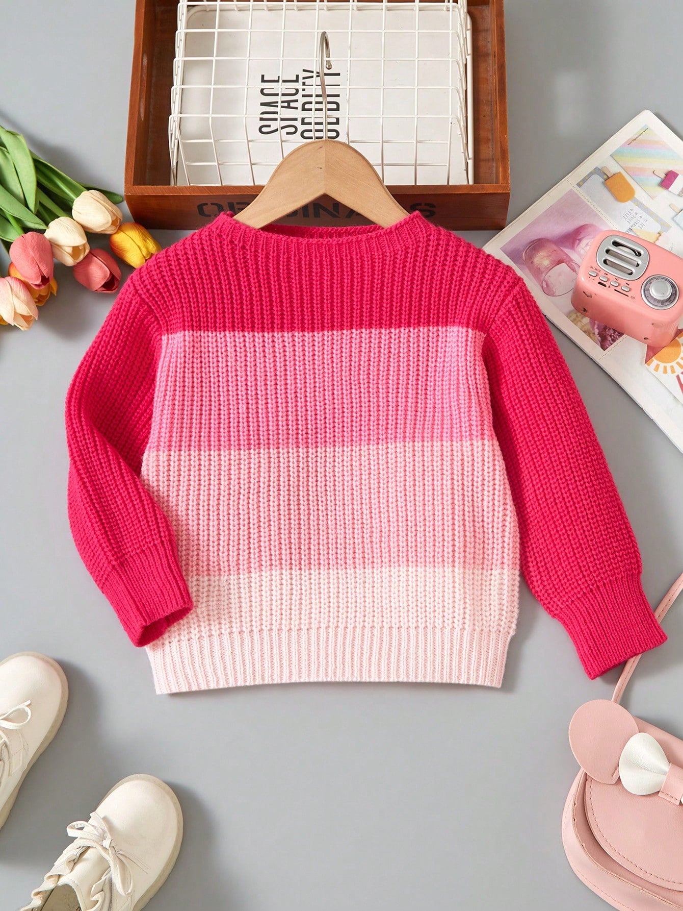 Girls' Colorblock Casual Knit Sweater, Comfortable, Versatile, Suitable For Home, Daily, School, Outdoor, Party, Autumn & Winter