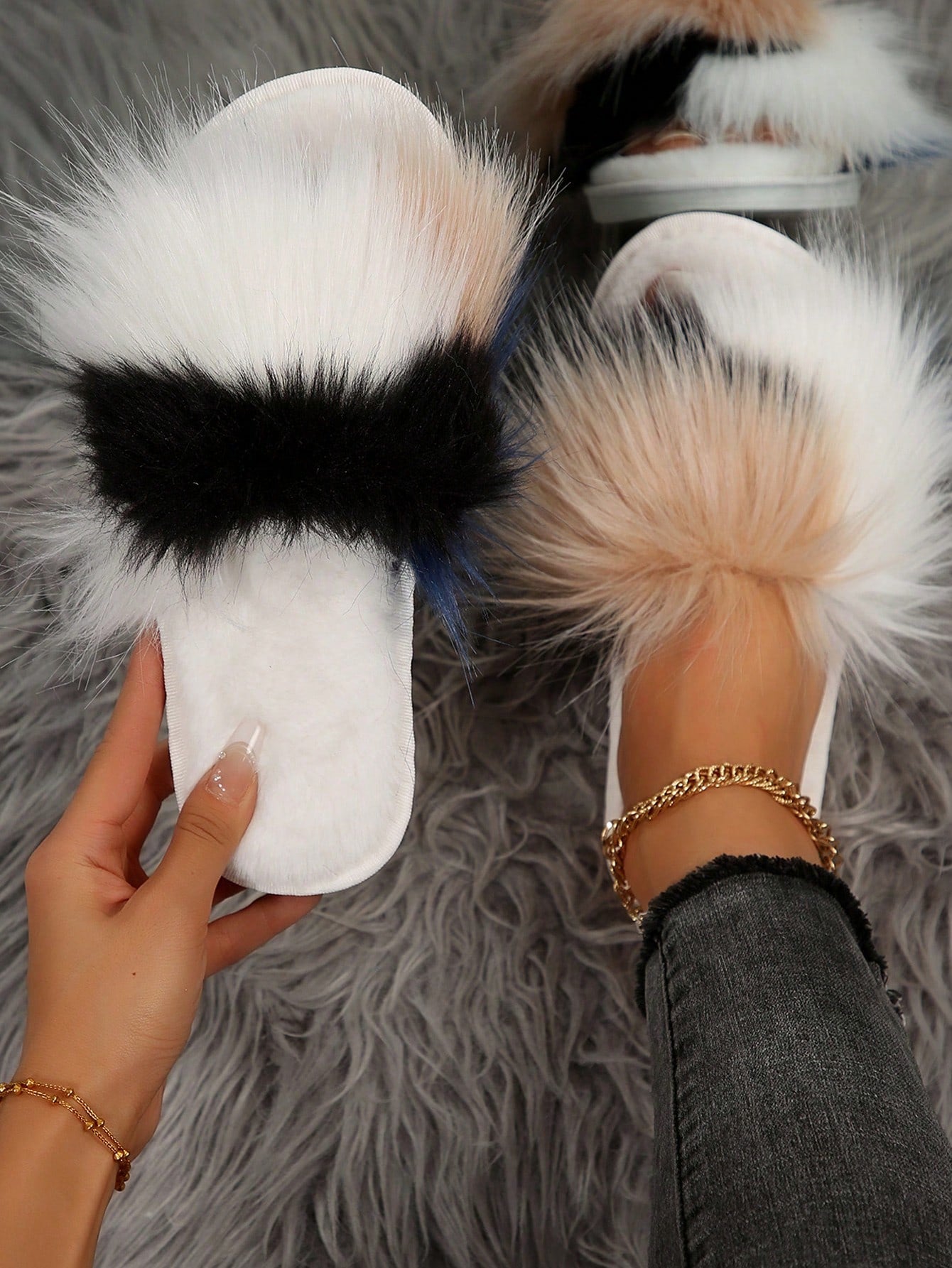 Women Minimalist Fuzzy Bedroom Slippers, Fashion Indoor Home Slippers