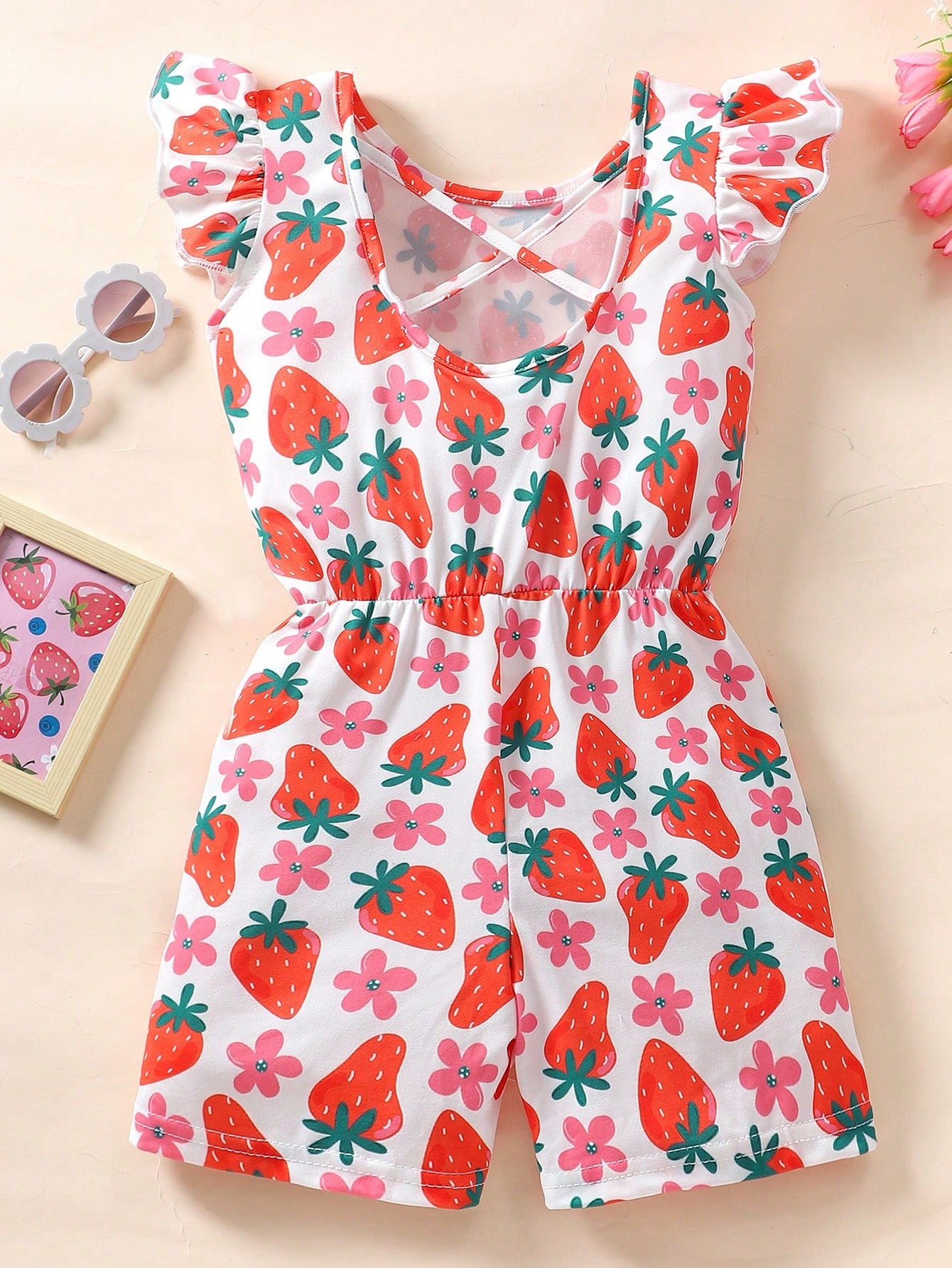 Young Girls Summer Casual Ditsy Floral Sleeveless Backless Romper