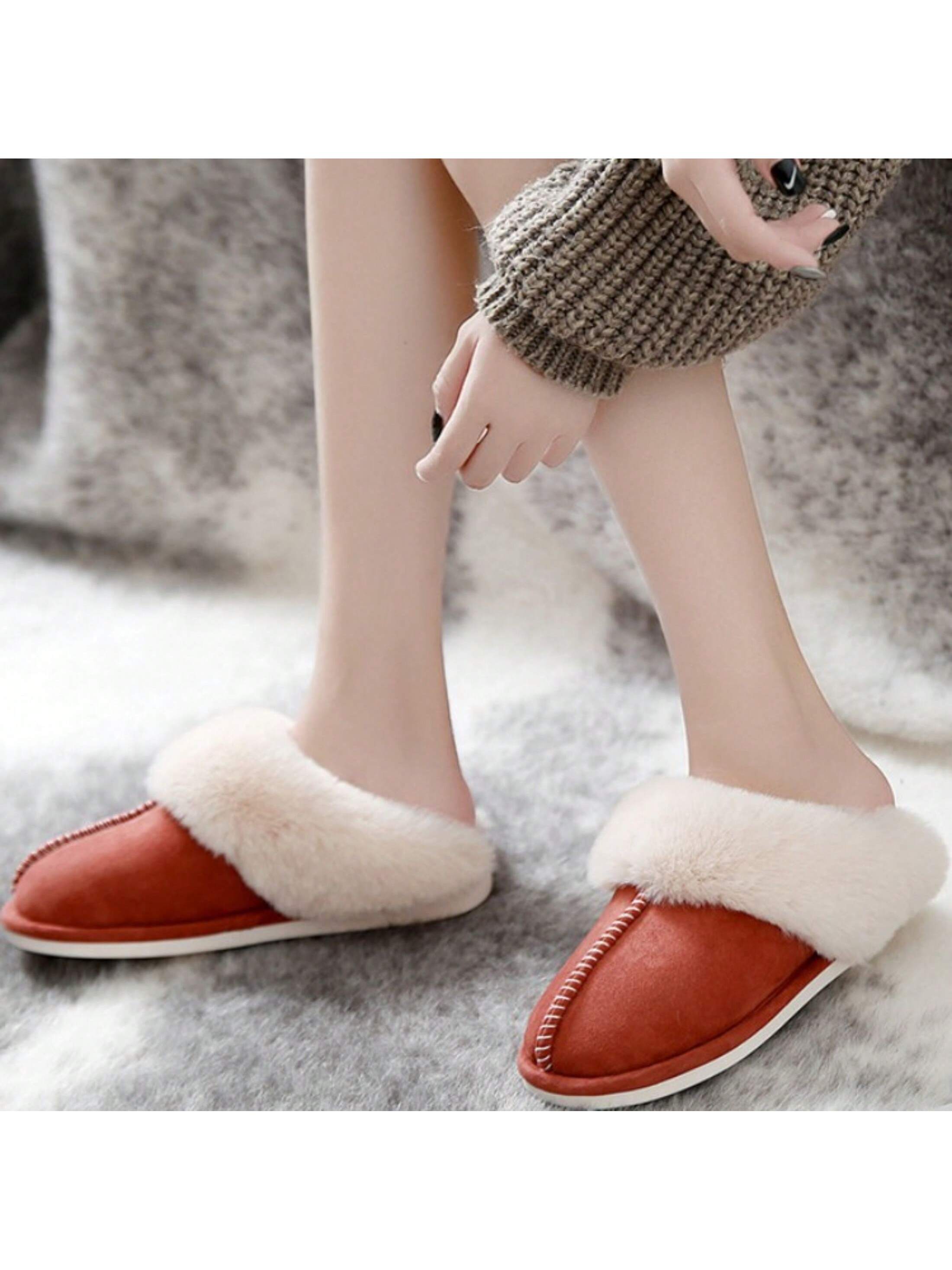 For Women Woolen Slippers,Fluffy Moccasin With Soft Plush Fleece Lining Slip-On For Indoor Outdoor Use