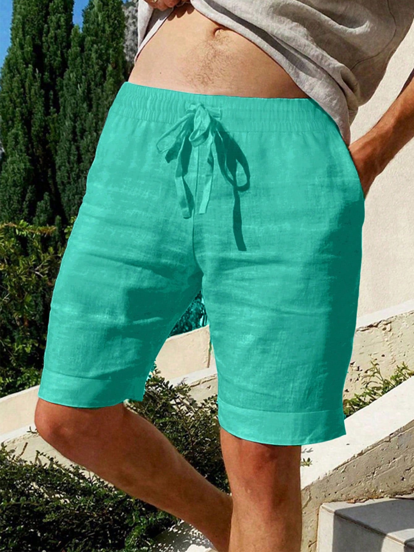 Men Plain Simple Casual Drawstring Shorts