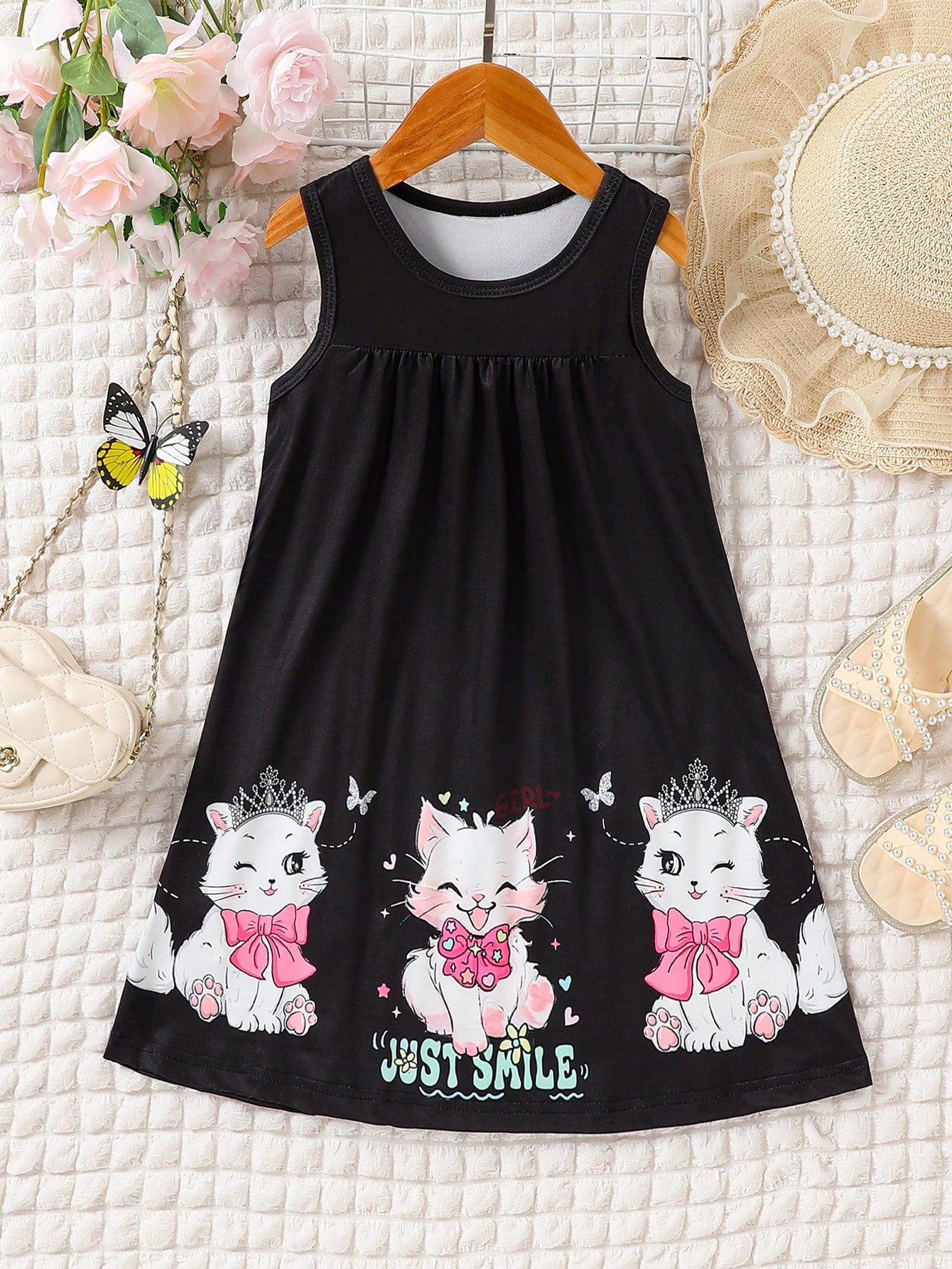 Young Girl Cartoon Graphic Ruched Bust Dress