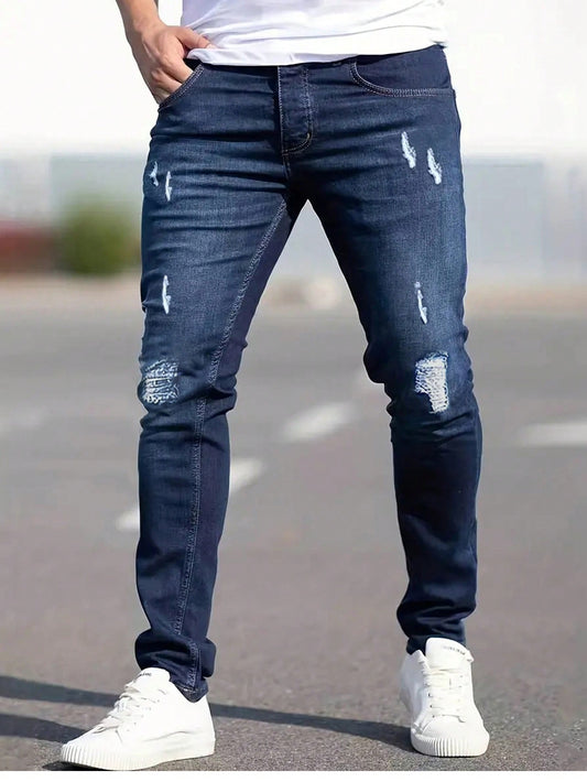 Men's Ripped Skinny Jeans With Pockets, Casual