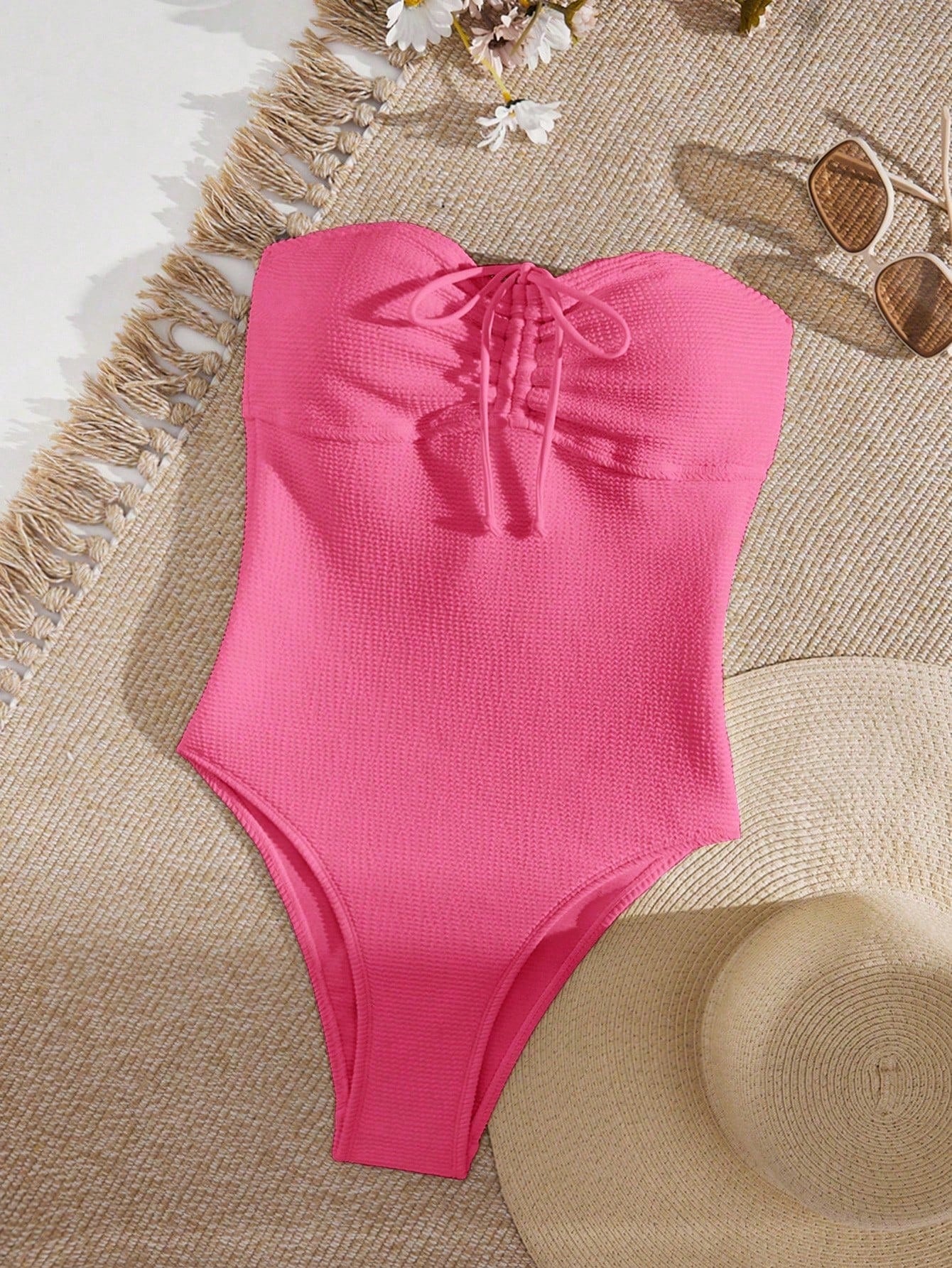 Women's Summer Beach Solid Color Backless One-Piece Swimsuit With Halter Neck