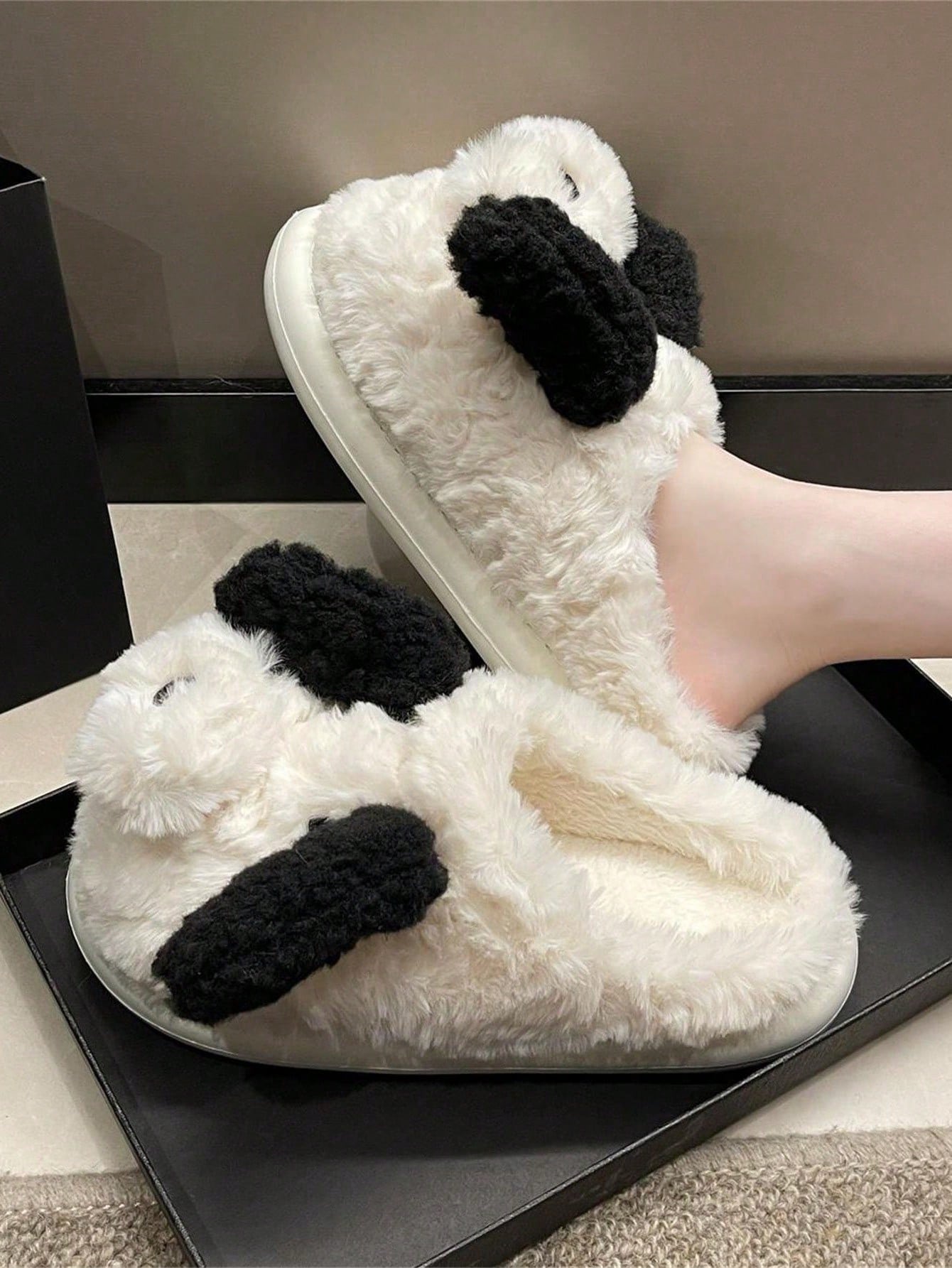 Women's Fashionable Cartoon Couple Slippers, Indoor Bedroom Warm Soft Bottom Flat Slip-On Thick Sole Slippers