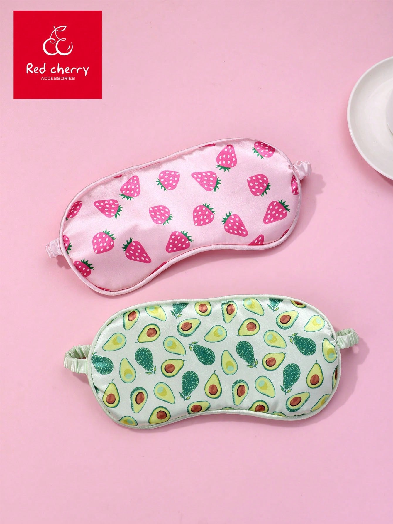 2pcs/Set Kids Girls' Strawberry & Avocado Pattern Elastic Soft Fabric Sleep Eye Mask, Comfortable For Daily Wear