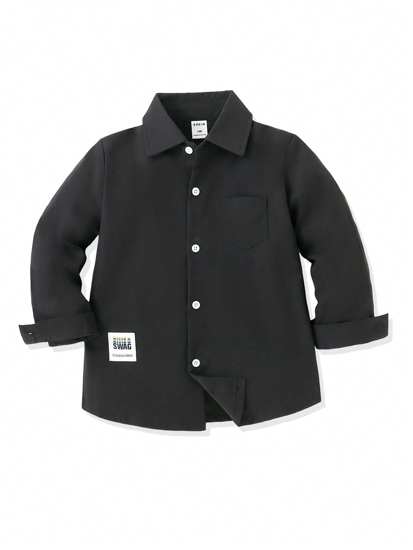 Young Boy Letter Patched Detail Pocket Front Shirt