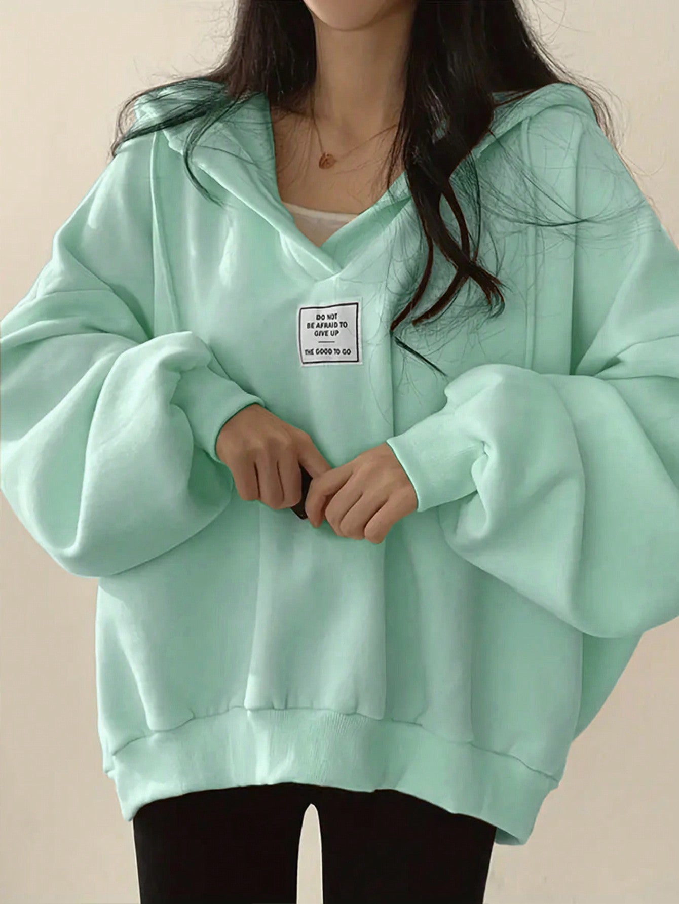 Plus Size Loose Fit Hoodie With Badge And Drop Shoulder Detail