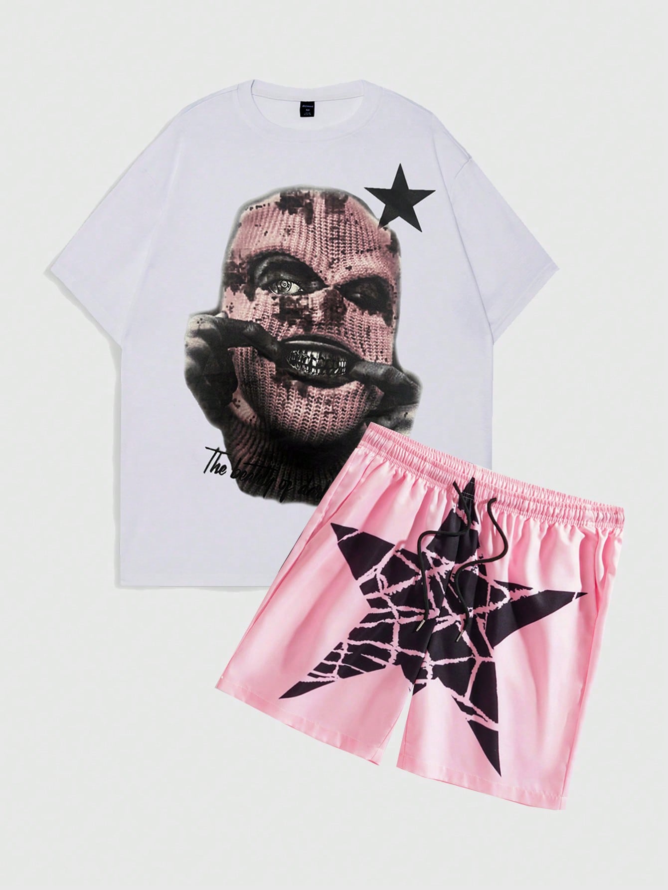 Street Life Men Figure & Star Print Tee & Drawstring Waist Shorts