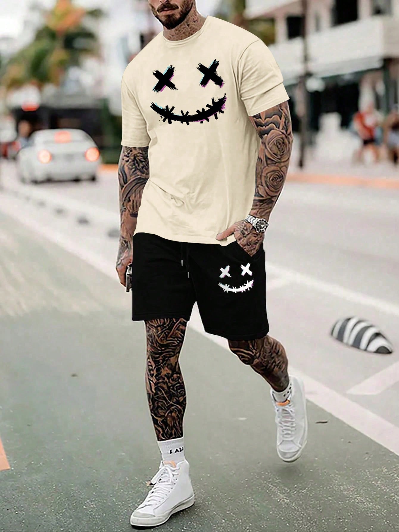 Men's Cartoon Printed T-shirt And Shorts