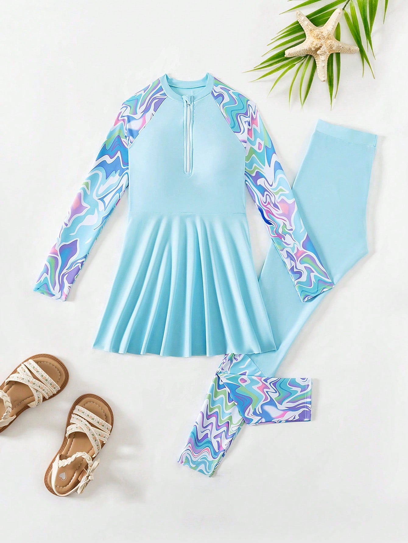 Cute Tween Girl' Two-Piece Set Camisole Top And Rashguard Summer Beach