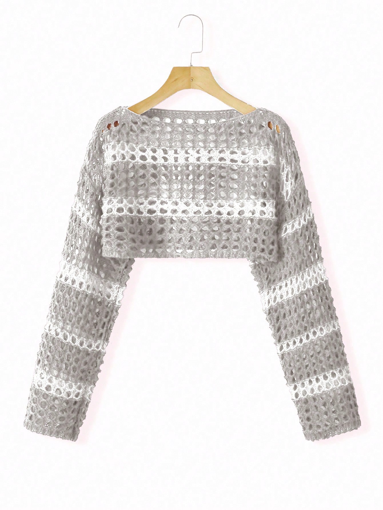 PUNK Plus Striped Open Knit Drop Shoulder Crop Sweater