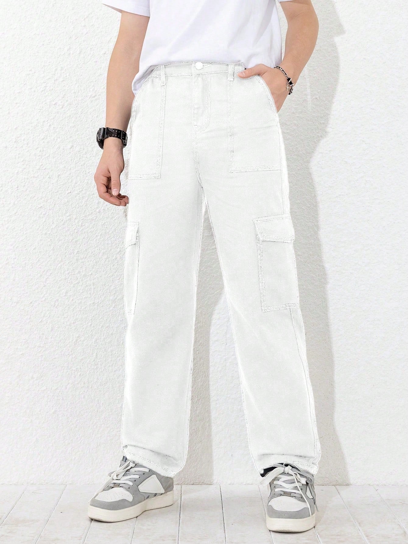 Teen Boys' New Arrivals Casual & Fashionable Contrast Stitching Decorated Cargo Jeans