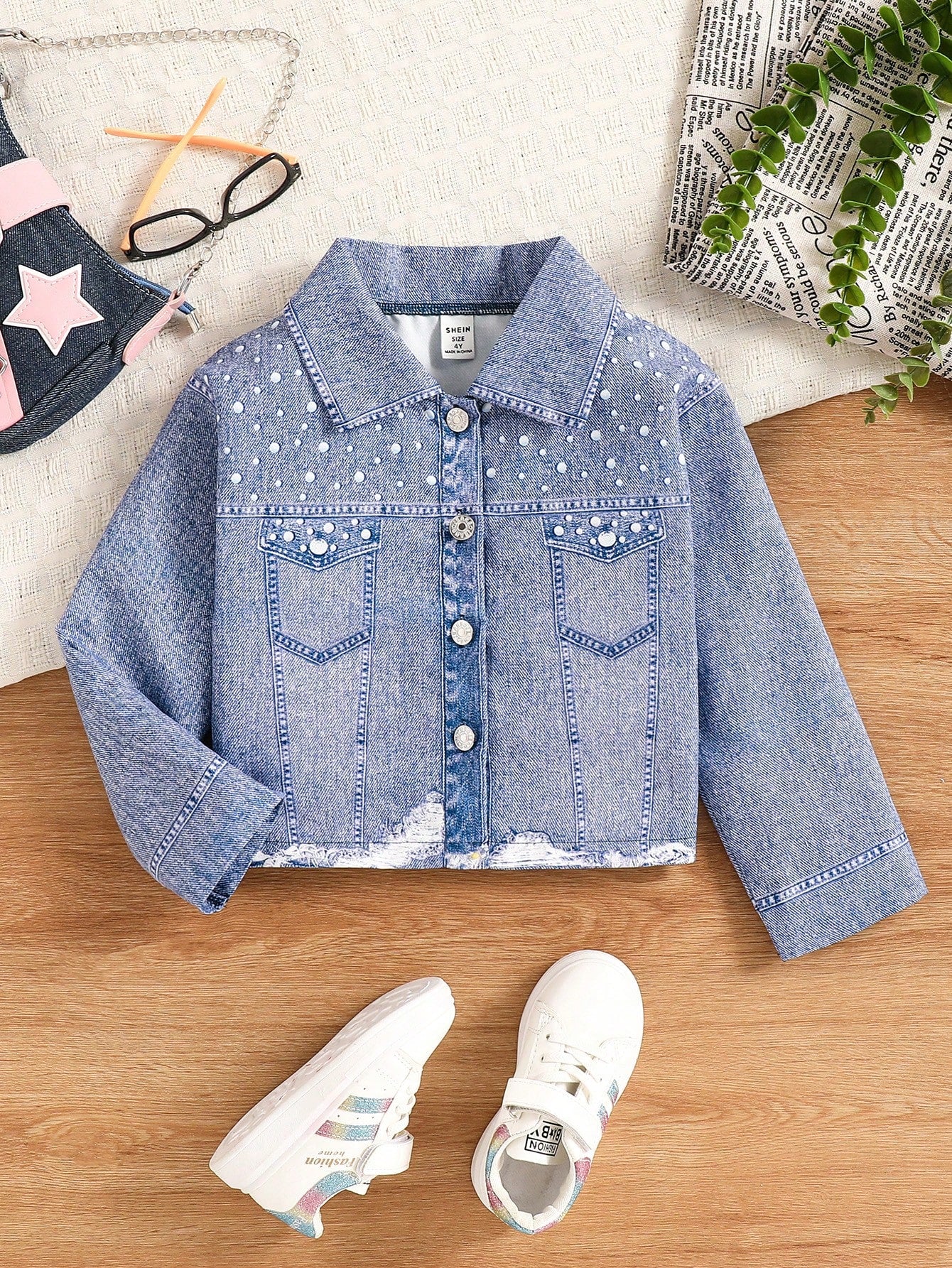 Toddler Girls' Faux Denim Jacket, Spring Autumn Casual Outwear