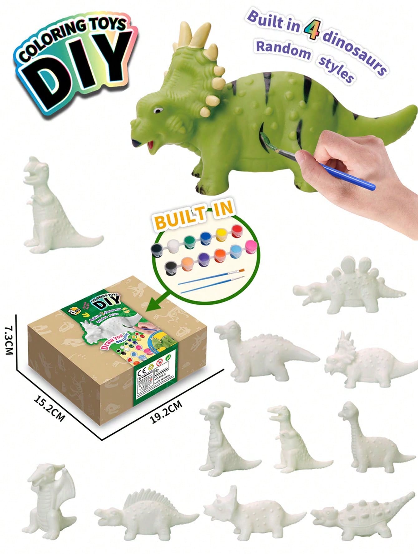 1set DIY Painting Ceramics 4pcs Small Dinosaur Creative Drawing Starter Toy Gift Box, Assorted Colors